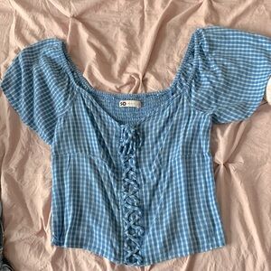 Light blue and white womens top